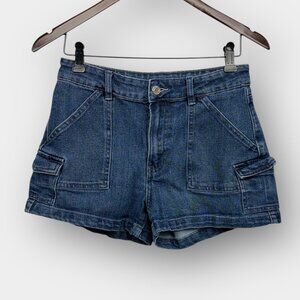Bluenotes‎ High Rise Mom Denim Cargo Shorts Size 4 Utility Pockets Rolled Hem